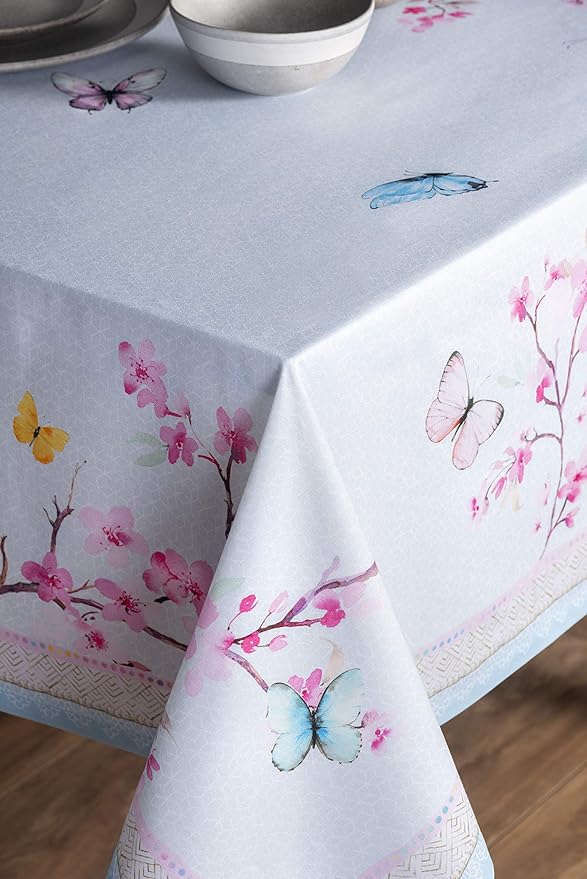 Maison d' Hermine Table Cloth Rectangle Table 100% Cotton 70 x 90 Inches Tablecloth Reusable Decorative for Dining Room, Farmhouse, Home, Party, Festive & Wedding Spring Summer - Blossoms in Spring
