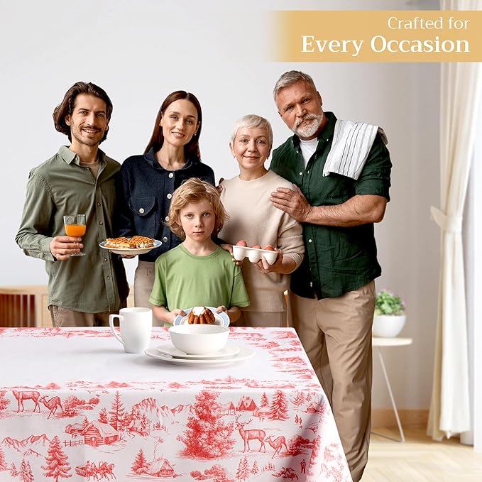 Maison d' Hermine Table Cloth Rectangle Table 100% Cotton 60 x 120 Inches Fall Tablecloth Reusable Everyday Use for Thanksgiving Christmas Decorations Dining Farmhouse Party (Winter Jouy)