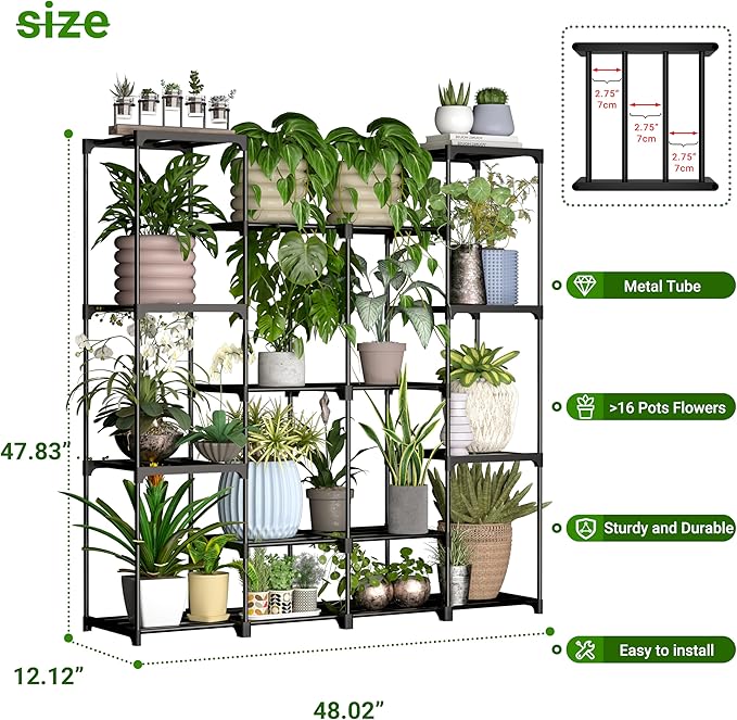 Metal Plant Stand Indoor Outdoor Plant Shelf Stand, 4 Tiers 16 Pots Potted Flower Plant Stands for Indoor Plants Multiple, Plant Shelves Stands Rack for Patio, Balcony, Living Room