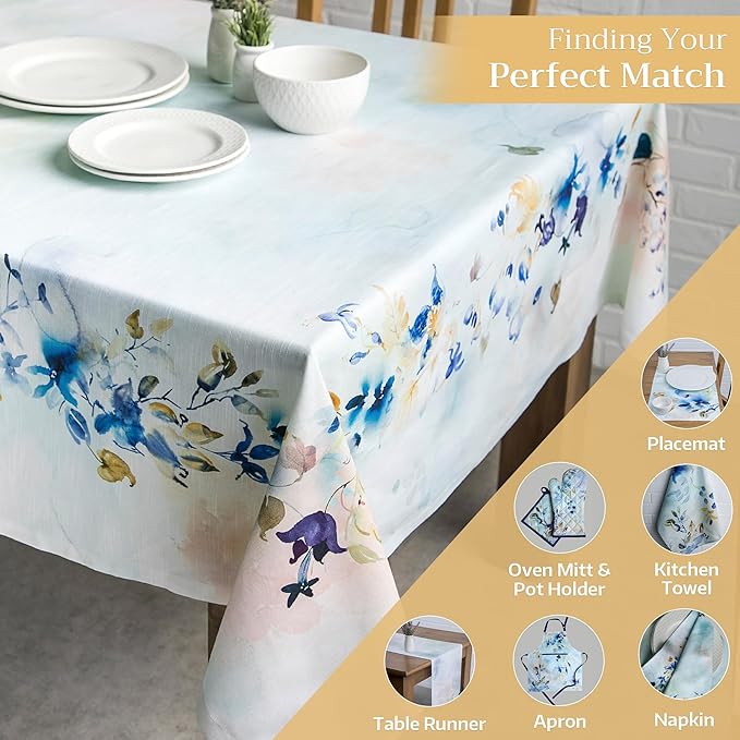 Maison d' Hermine Table Cloth Rectangle Table 100% Cotton 54 x 72 Inches Tablecloth Reusable Decorative for Dining Room, Farmhouse, Home, Party, Festive & Wedding Spring Summer - Lazy Summer Days