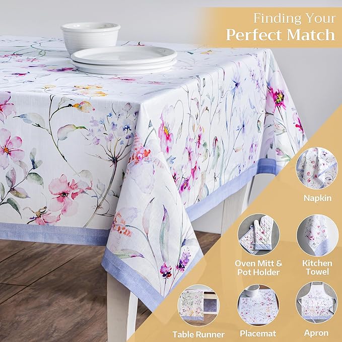 Maison d' Hermine Table Cloth Rectangle Table 100% Cotton 70 x 140 Inches Tablecloth Reusable Decorative for Dining Room, Farmhouse, Home, Party, Festive & Wedding Spring Summer - Summer Floral