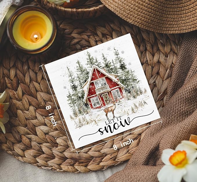 Let It Snow Sign, Winter Christmas Wooden Box Sign, Farmhouse Christmas Decorations, Farmhouse Winter Reindeer Wood Signs For Home Office Desk Table Shelf Decor, 8x8 Inch