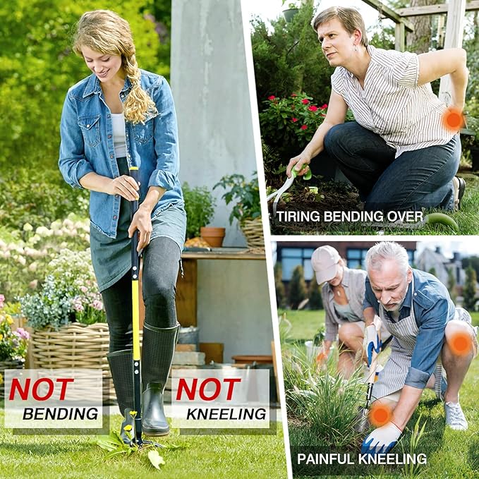 Jardineer Weeder Puller Tool with Long Handle, 45" Stand Up Weed Remover Tool, Weeding Tools Gardening Heavy Duty with 4 Claw Steel Head
