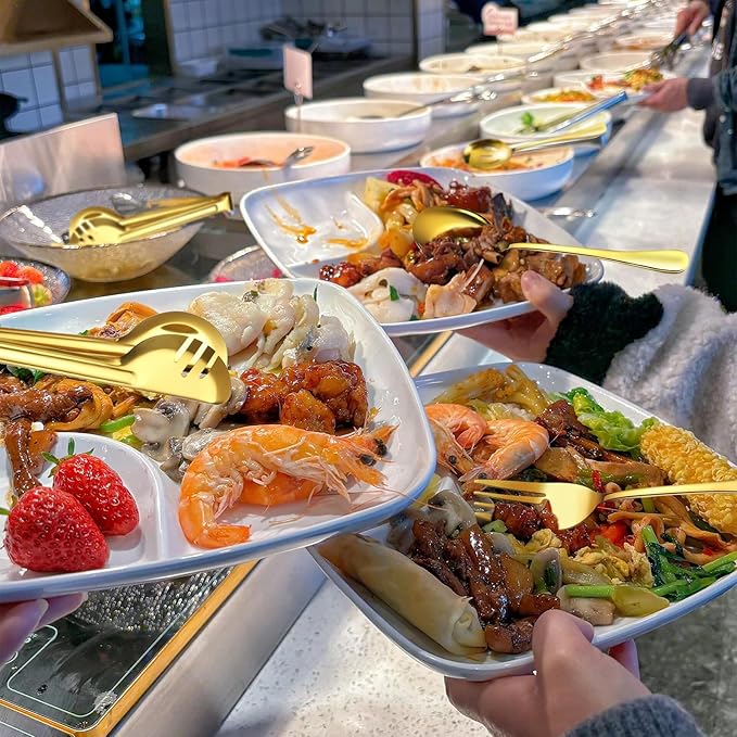 24pcs Serving Utensils Set, Large Stainless Steel Serving Utensils - Durable for Buffets, Dinner Parties, Weddings and Restaurants (GOLD)