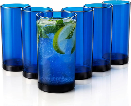 Zulay Kitchen Acrylic Glasses Drinkware - 6 Piece Unbreakable Plastic Tumblers - BPA-Free, Reusable Plastic Drinking Glasses for Home & Outdoors - Stackable, Lead-Free, Dishwasher Safe, Blue (24oz)