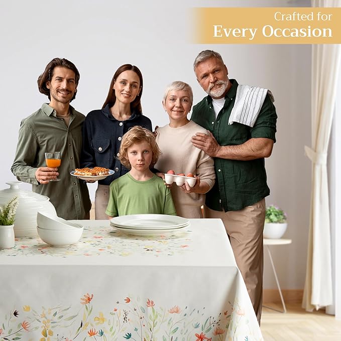 Maison d' Hermine Table Cloth Rectangle Table 100% Cotton 70 x 120 Inches Tablecloth Reusable Decorative Everyday Use for Dining Room, Farmhouse, Home, Party, Festive & Wedding Spring Summer - Colmar