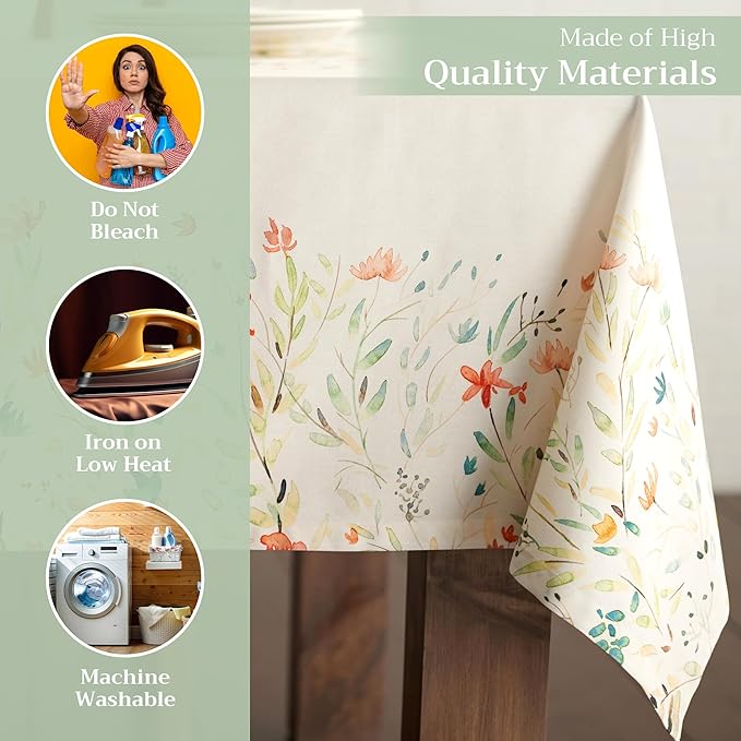 Maison d' Hermine Table Cloth Rectangle Table 100% Cotton 70 x 120 Inches Tablecloth Reusable Decorative Everyday Use for Dining Room, Farmhouse, Home, Party, Festive & Wedding Spring Summer - Colmar