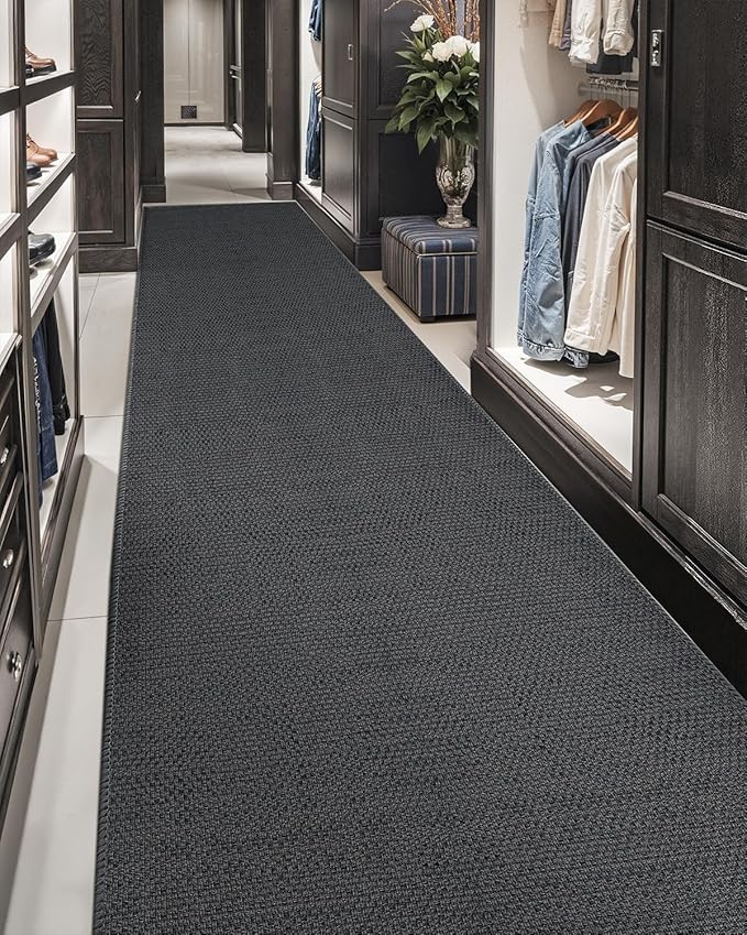 Color&Geometry Door Mat 2'4"x10' Runner Rug with Rubber Backing, Non Slip Washable Hallway Rug, Carpet Runners for Hallway Living Room Bedroom, Grey (Rolled-up NO Creases)