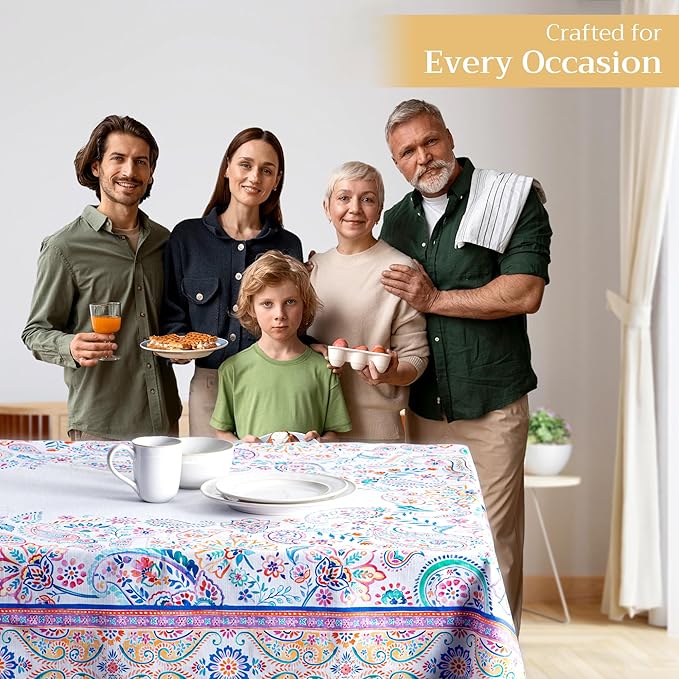 Maison d' Hermine Table Cloth Rectangle Table 100% Cotton 60 x 108 Inches Tablecloth Reusable Decorative for Dining Room, Farmhouse, Home, Party, Festive & Wedding Spring Summer - Indian Floral