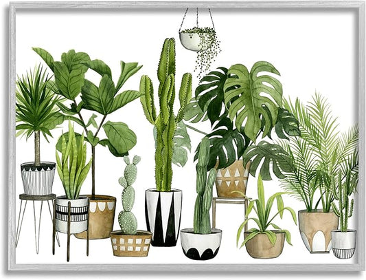 Stupell Industries Boho Plant Scene with Cacti and Succulents in Geometric Pots Watercolor Framed Giclee Art Design By Artist Grace Popp