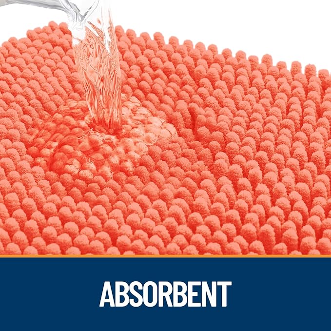 OLANLY Dog Door Mat for Muddy Paws 47x17, Absorbs Moisture and Dirt, Absorbent Non-Slip Washable Doormat, Quick Dry Chenille Mud Mat for Dogs, Entry Indoor Entryway Carpet for Inside Floor, Coral