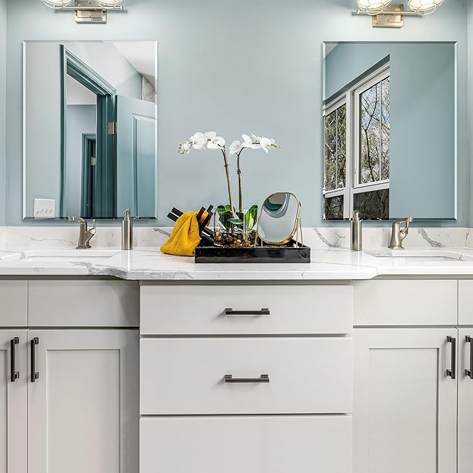 Ruomeng Wall Mirror Beveled Edge Frameless Mirror 24” x 32" Wall Mounted Mirror for Bathroom Vanity and Entryway