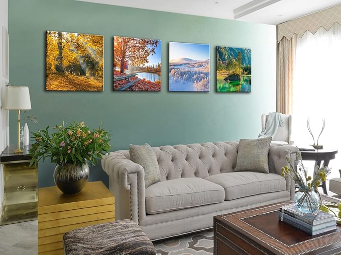 OKEXCKK Four Seasons Landscape Canvas Wall Art Decor - Spring Summer Autumn Winter Colorful Tree Painting Modern Nature Forest Prints Artwork Picture for Bathroom Office Decoration 16"x16"x4 Panels