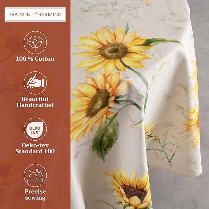 Maison d' Hermine Table Cloth Round Table 100% Cotton 69 Inches Tablecloth Reusable Decorative Everyday Use for Dining Room, Farmhouse, Home, Party, Festive & Wedding Spring Summer - Candice
