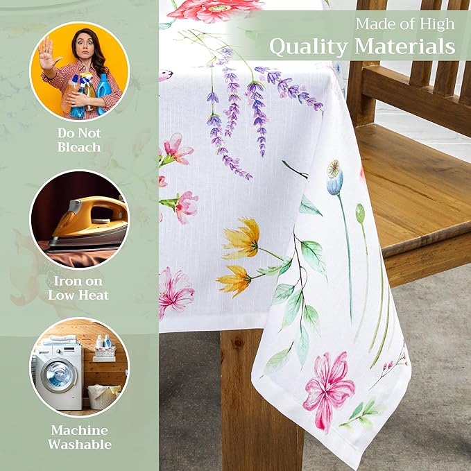 Maison d' Hermine Table Cloth Square Table 100% Cotton 60 x 60 Inches Tablecloth Reusable Decorative Everyday Use for Dining Room, Farmhouse, Home, Party, Festive & Wedding Spring Summer - Just Floral