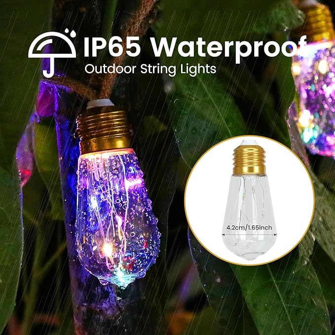 Solar Outdoor String Lights 24FT Vintage Rope Hemp Solar Lights with 20 Shatterproof Bulbs,8 Modes Solar Powered String Lights with Memory Function, Waterproof for Garden,Camping,Café(Multicolor)