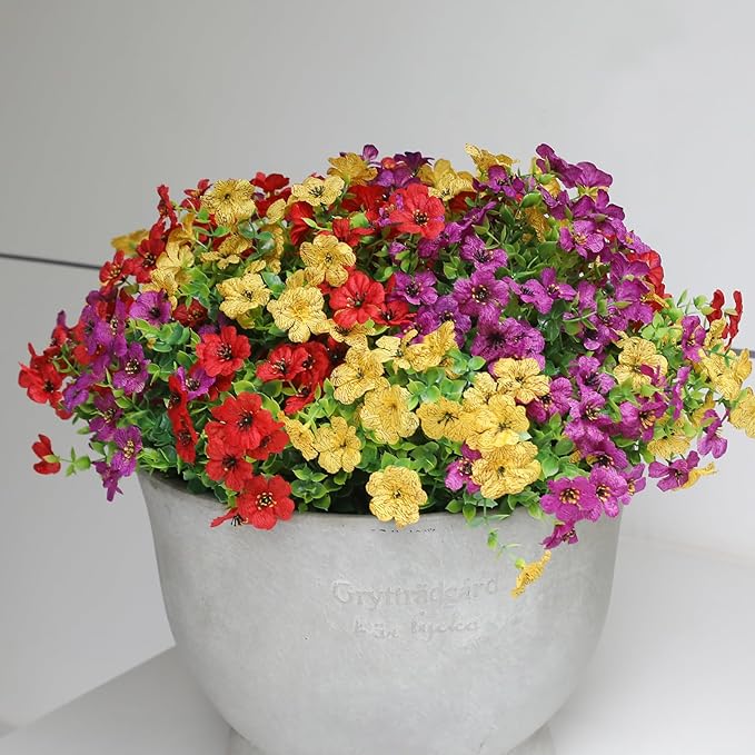 Artificial Outdoor Flowers 12 Bundles Faux Daisy Plants Look Real Spring Summer Decoration Assorted Silk Multicolor Floral Stems for Vibrant Patio Balcony Yard Decor Outside (Multi colour 2#)