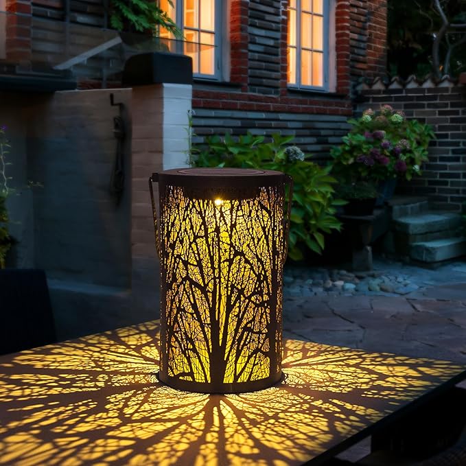 Solar Lanterns for Outdoor Waterproof, Hanging Solar Lights Gifts for Women Mom, Tree Lantern Hanging/Standing for Patio, Lawn, Tabletop, Garden Decorative LED Lantern Black Tree