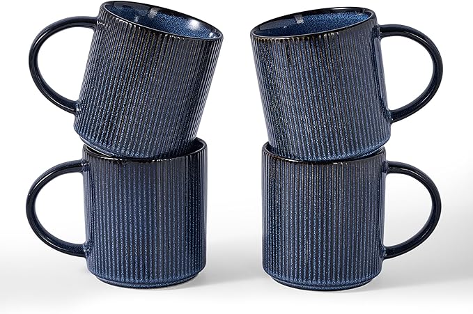 famiware Coffee Mug Set for 4, Star 16 oz Catering Mugs Cup Set with Handle for Coffee, Tea, Cocoa, Milk - Ceramic Stoneware Drinkware Set, Nebulas Blue