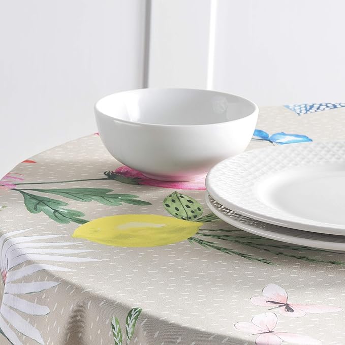 Maison d' Hermine Table Cloth Round Table 100% Cotton 63 Inches Tablecloth Reusable Decorative Everyday Use for Dining Room, Farmhouse, Home Party, Festive & Wedding Spring Summer - Jardin D'Ete - Fog