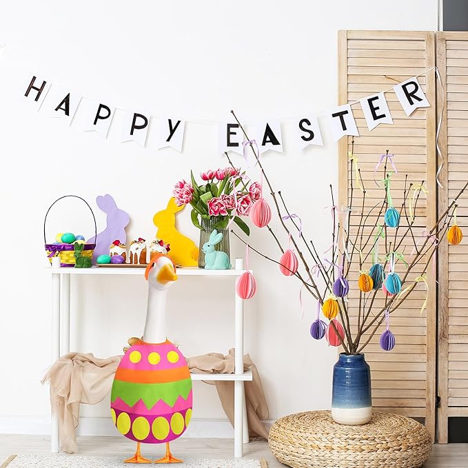 Easter Egg Goose Outfit Spring Lawn Porch Goose Clothes Easter Plastic Goose Costume for Cement Goose 23" Easter Party Outdoor Patio Yard Lawn Art Decoration