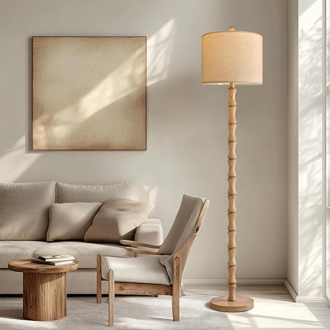 BOBOMOMO 62" Farmhouse Floor Lamp for Living Room, Retro Corner Floor Lamp Rotary Switch, Rustic Standing Lamp for Bedroom, Corner, Nursery, Dining Room, Bedroom, House