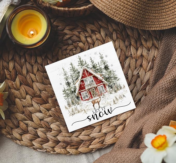 Let It Snow Sign, Winter Christmas Wooden Box Sign, Farmhouse Christmas Decorations, Farmhouse Winter Reindeer Wood Signs For Home Office Desk Table Shelf Decor, 5x5 Inch