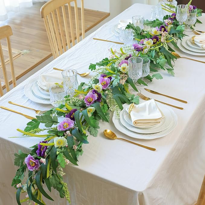 Mizii Purple Artificial Flower Garland 6FT Fake Poppy Floral Garland Hanging Vines Spring Summer Flowers Decorations for Mantle Table Centerpieces Room Wall Fireplace Wedding Decor (Purple)