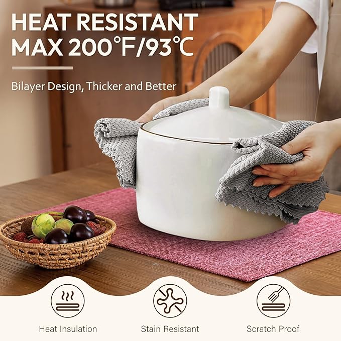 Blue Forest Placemats Set of 8, Dual-Layered Thickened Faux Linen Cloth Place Mats Heat Resistant Machine Washable Wrinkle Free Table Mats Indoor/Outdoor (Hot Pink)