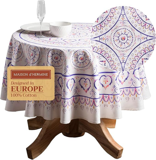Maison d' Hermine Table Cloth Round Table 100% Cotton 63 Inches Tablecloth Reusable Decorative Everyday Use for Dining Room, Farmhouse, Home, Party, Festive & Wedding Spring Summer - Mandala