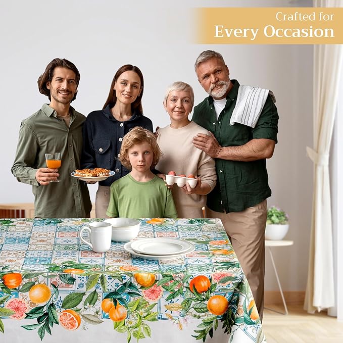 Maison d' Hermine Table Cloth Rectangle Table 100% Cotton 60 x 108 Inches Tablecloth Reusable Decorative Everyday Use for Dining Room, Farmhouse, Home, Party, Festive & Wedding Spring Summer - Agrume