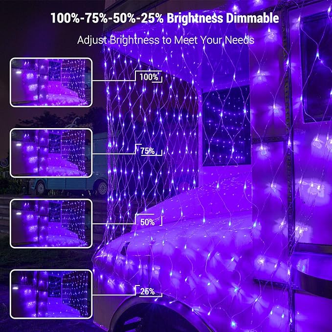 BrizLabs Christmas Net Lights, 11.8ft x 4.9ft 360 LED Christmas Bush Lights with Remote & Timer, 8 Modes Purple Mesh Lights Connectable Christmas Lights Outdoor for Christmas Bush Tree Yard Garden