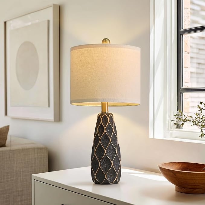 20.75" Small Table Lamps for Living Room Bedroom Lamps Set of 2 Ceramic Modern Boho Bedside Lamps Night Stands Farmhouse Vintage Nightstand Lamp Reading Light Home Office Dorm Desk Deco Gifts, Black