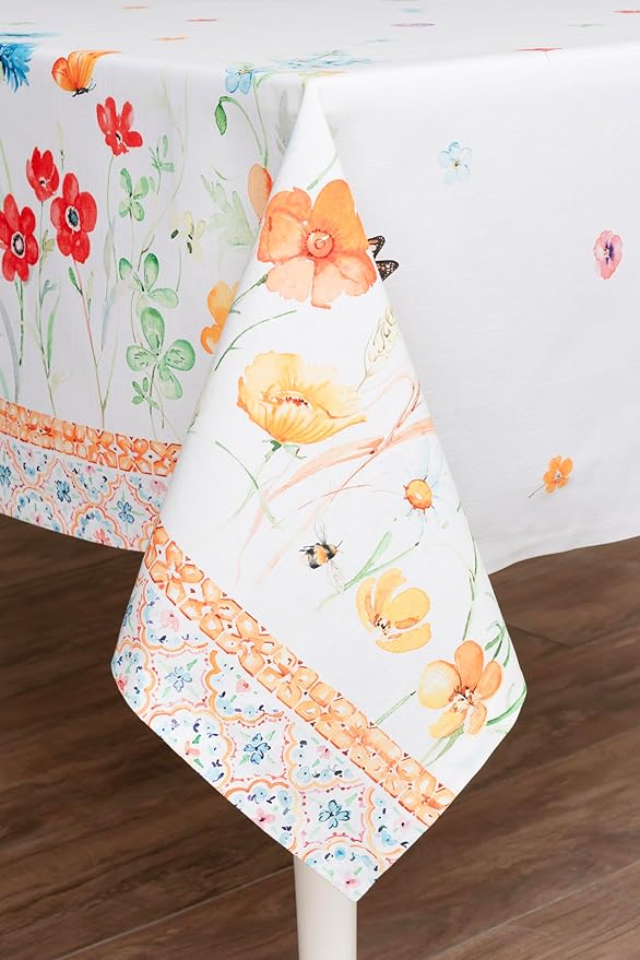 Maison d' Hermine Table Cloth Rectangle Table 100% Cotton 60 x 120 Inches Tablecloth Reusable Decorative for Dining Room, Farmhouse, Home, Party, Festive & Wedding Spring Summer - Summer Whisper
