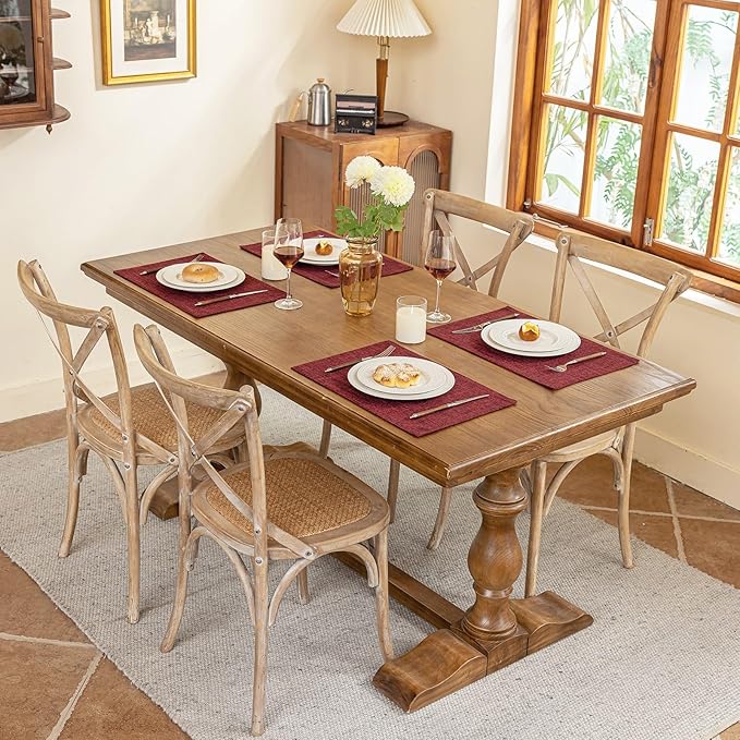 Blue Forest Placemats Set of 6, Dual-Layered Thickened Faux Linen Cloth Place Mats Heat Resistant Machine Washable Wrinkle Free Table Mats Indoor/Outdoor (Red)