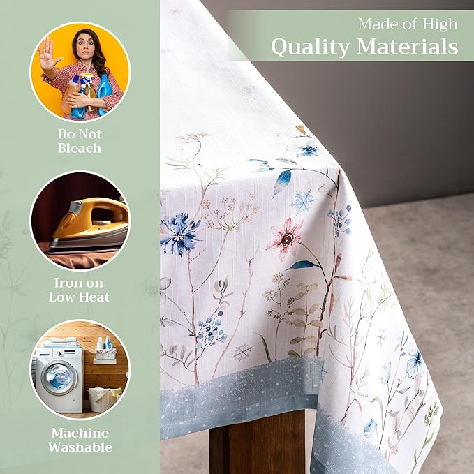 Maison d' Hermine Table Cloth Rectangle Table 100% Cotton 60 x 108 Inches Fall Tablecloth Reusable Everyday Use for Thanksgiving Christmas Decorations Dining Farmhouse Party (Ice Florals)