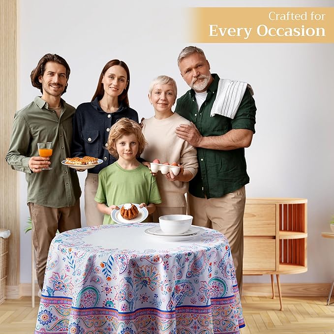 Maison d' Hermine Table Cloth Round Table 100% Cotton 63 Inches Tablecloth Reusable Decorative Everyday Use for Dining Room, Farmhouse, Home, Party, Festive & Wedding Spring Summer - Indian Floral