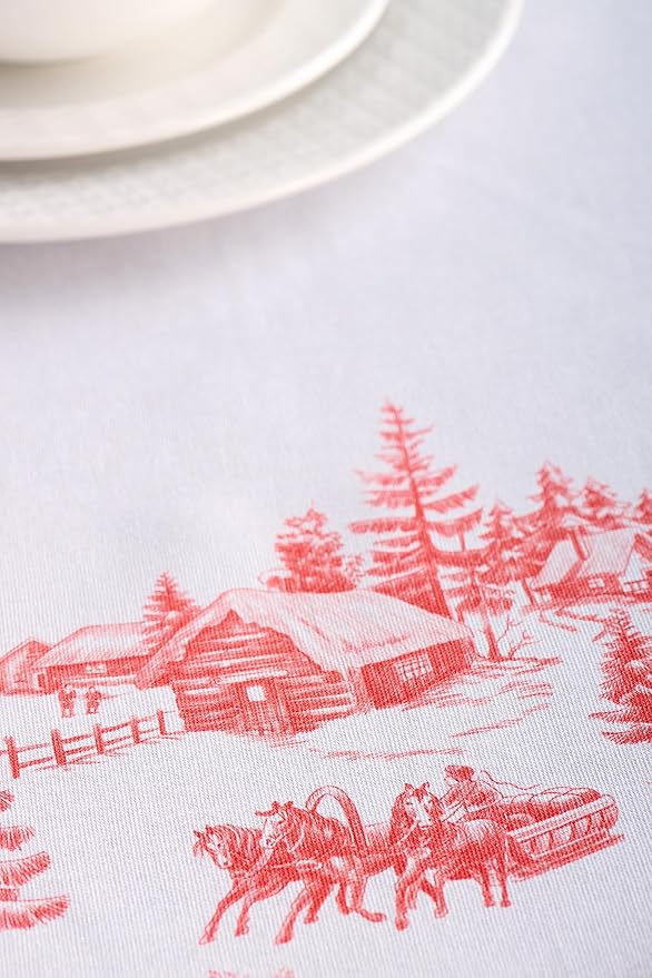 Maison d' Hermine Table Cloth Rectangle Table 100% Cotton 60 x 120 Inches Fall Tablecloth Reusable Everyday Use for Thanksgiving Christmas Decorations Dining Farmhouse Party (Winter Jouy)