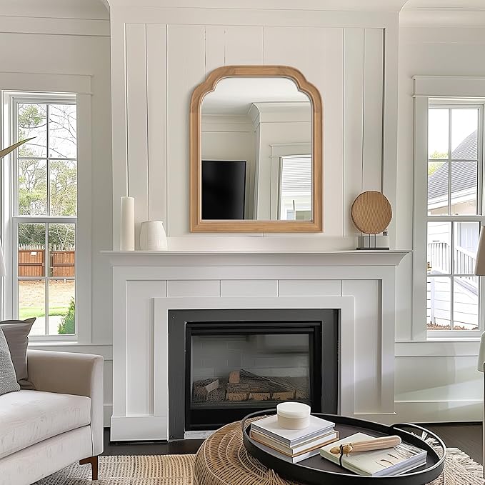 HOMECOOKIN Wood Bathroom Mirrors for Wall Mounted, 16" x 20" Rustic Wood Frame Wall Mirrors Decorative for Living Room or Bedroom Vanity Mirror (DH) B