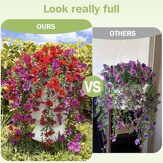 Artificial Hanging Flowers for Outdoors Faux Plants for Spring Summer Decoration,6 Bundles UV Resistant Realistic Silk Flowers Indoor Outside Garden Porch Patio Balcony Yard Farmhouse