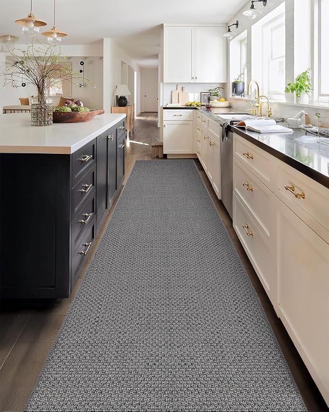 Color&Geometry Door Mat 2'2"x7'11" Runner Rug with Rubber Backing, Non Slip Washable Hallway Kitchen, Carpet Runners for Hallway Living Room Bedroom, Light Grey (Rolled-up NO Creases)