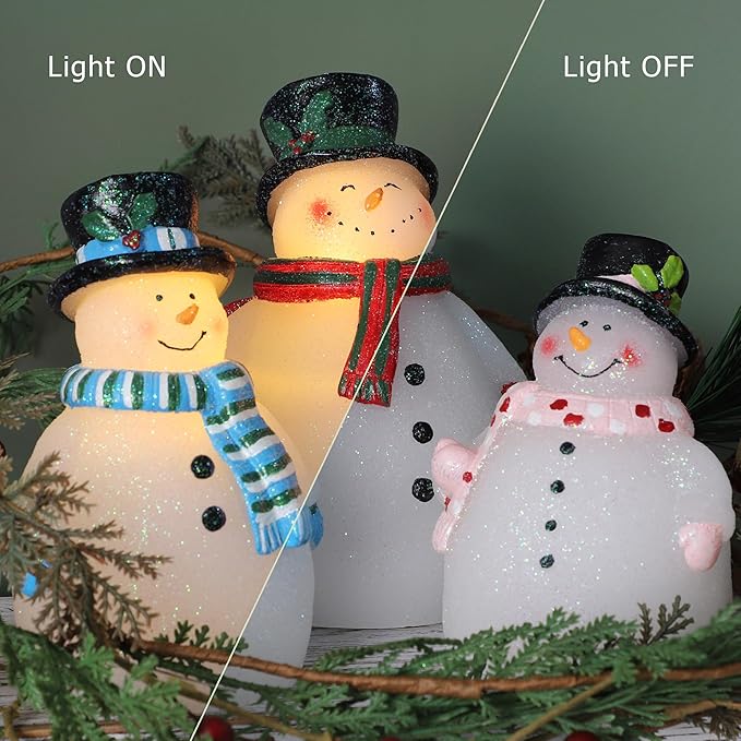 Flameless LED Candles Christmas Holiday Hand-Carved Snowman Sculptures Art Decor Real Wax Battery Operated Dimmable with Remote Timer Flickering Light Xmas Gift Home Room Table Ornaments
