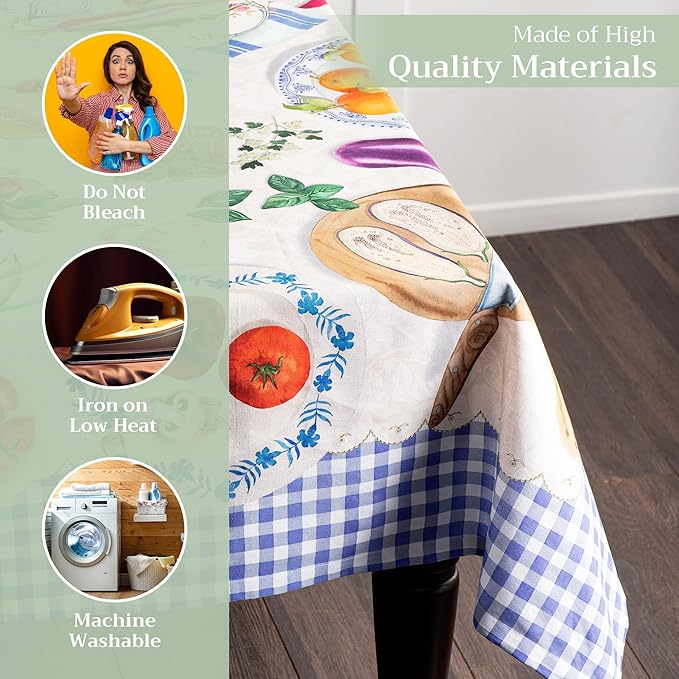 Maison d' Hermine Table Cloth Square Table 100% Cotton 54 x 54 Inches Tablecloth Reusable Decorative Everyday Use for Dining Room, Farmhouse, Home, Party, Festive & Wedding Spring Summer - Gourmand