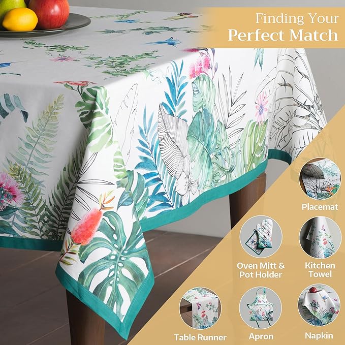 Maison d' Hermine Table Cloth Rectangle Table 100% Cotton 70 x 90 Inches Tablecloth Reusable Decorative Everyday Use for Dining Room, Farmhouse, Home Party, Festive & Wedding Spring Summer - Tropiques