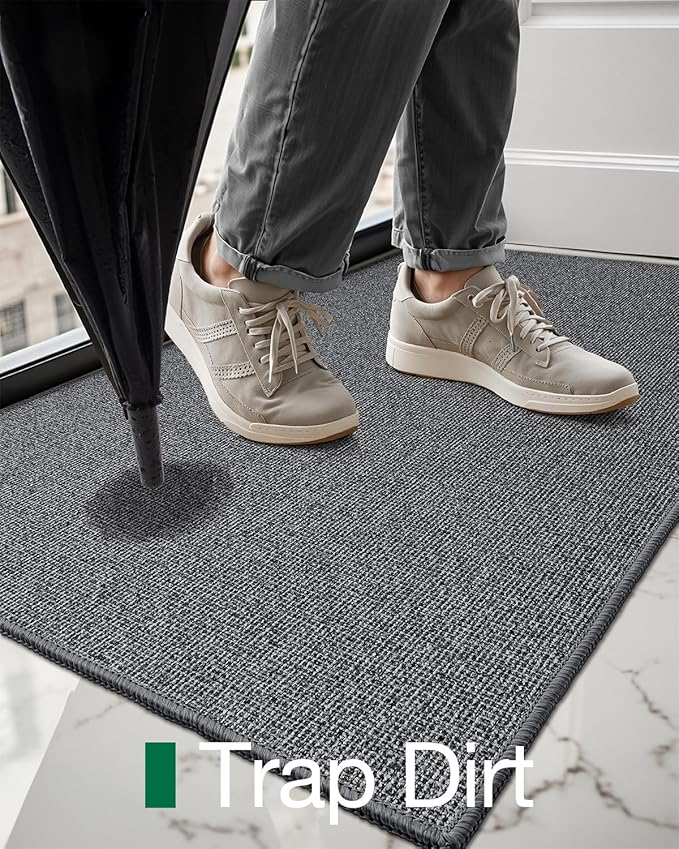 LUMI Indoor Door Mat 36"x56", Ultra Thin Low Profile Non-Slip Doormat for Home Entrance, Absorbent & Stain-Resistant Welcome Mats, Washable Entryway Mat for Front Door, Patio, Porch, Grey