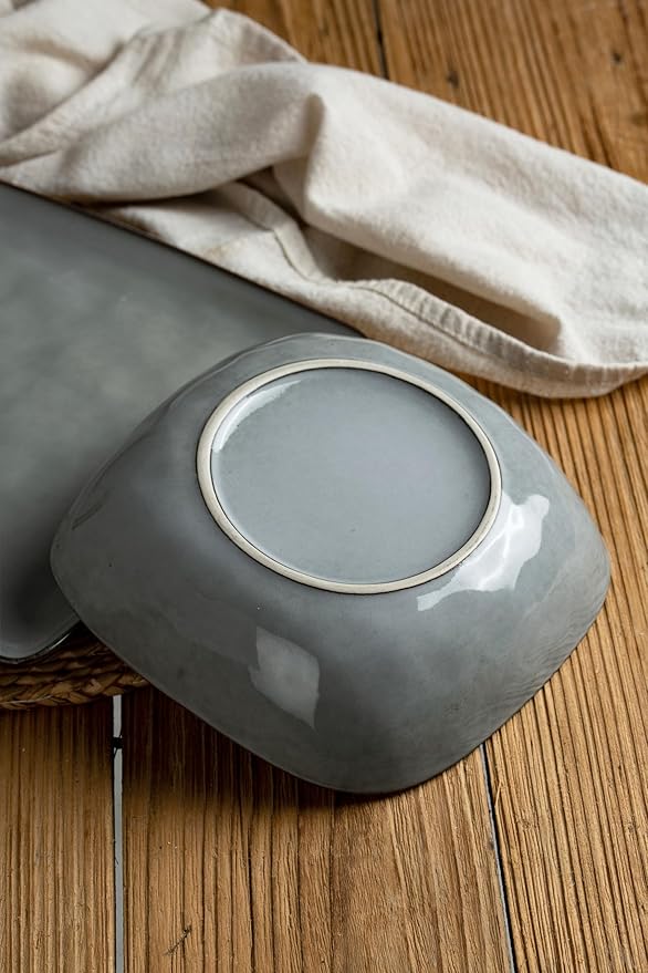 famiware Large Pasta Bowls Set of 4, Ocean Square 8" Bowls, Pasta Serving Bowl Large Dinner Bowls, Kitchen Bowl Set, Microwave and Dishwasher Safe, Scratch Resistant, Grey