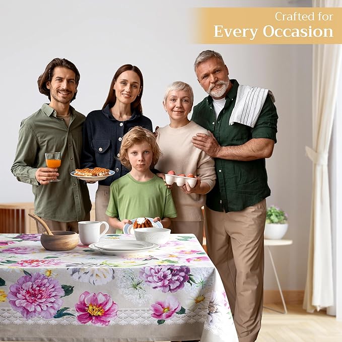 Maison d' Hermine Table Cloth Rectangle Table 100% Cotton 60 x 108 Inches Tablecloth Reusable Decorative Everyday Use for Dining Room, Farmhouse, Home, Party, Festive & Wedding Spring Summer - Pivoine