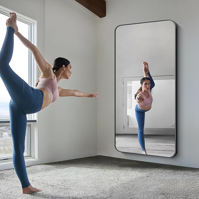 FORBATH Large Bathroom Mirror 72x36 Inches, Black Oversized Wall Mirror for 2 Sinks Aluminum Frame Full Length Rounded Corner Morndern Mirror for Bathroom Bedroom Entryway Living Room