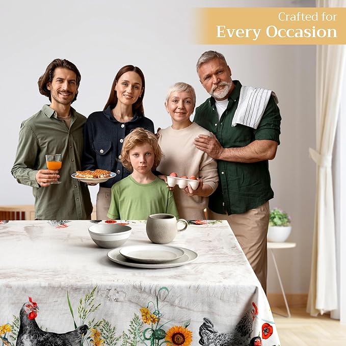 Maison d' Hermine Table Cloth Rectangle Table 100% Cotton 70 x 90 Inches Tablecloth Reusable Decorative for Dining Room, Farmhouse, Home, Party, Festive & Wedding Spring Summer - Basse Cour