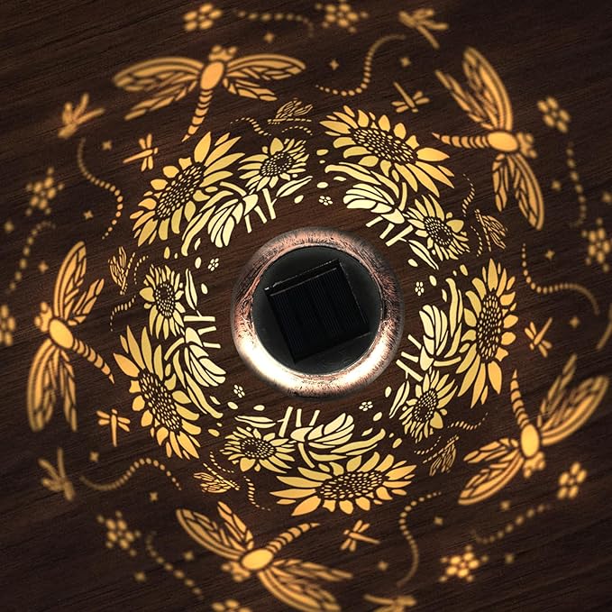 Solar Lanterns, Hanging Solar Lights for Outside, Dragonfly Sunflower Outdoor Lantern, Waterproof Garden Decor for Porch, Yard, Deck, Lawn, Backyard, Patio, Tabletop, Pathway, Landscape